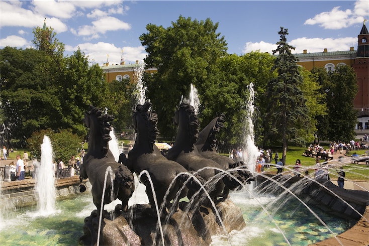 Fountains in the Alexander Gardens by the Kremlin, Moscow