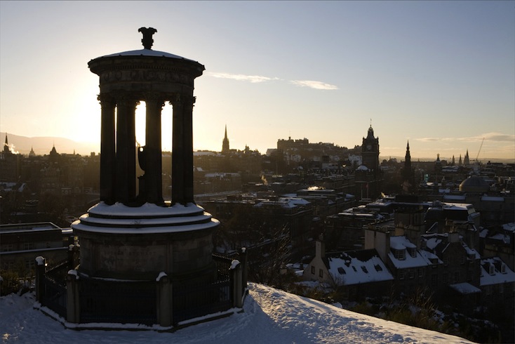 Dugald Stewart Monument, 1831, Playfair: modelled on Tower of the Winds in Athens, Greece by Lysicrates. One of the key structures on Calton Hill that help earn Edinburgh the sobriquet 'Athens of the North'.