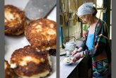 Grandmother cooks 'tvorozhniki, made from the Russian version of cottage cheese - but unlike the bland, watery version we know, this homemade version is rich, creamy and utterly delicious