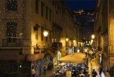 Evening in the Baixa district, looking up to the Castelo de São Jorge